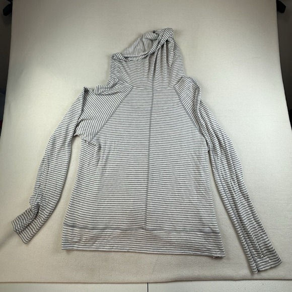 Beyond Yoga Pullover Womens Extra Large Gray Striped Oversized V-Neck Hoodie - Picture 5 of 8